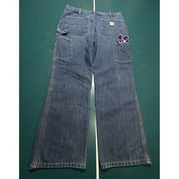 Carhartt Carpenter Jeans Men's 34x30 Relaxed Fit Dark Wash Denim Straight Leg - Picture 9 of 12